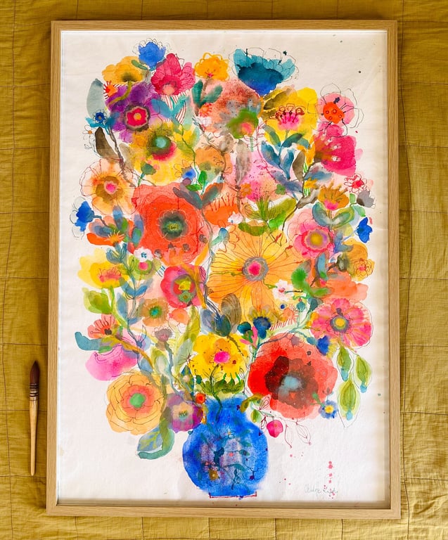 Ellen - kæmpe blå - original akvarel