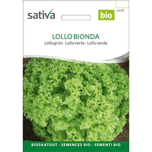 Frøpakke med økologiske frø til salattypen Lollo Bionda fra mærket Sativa. (1)