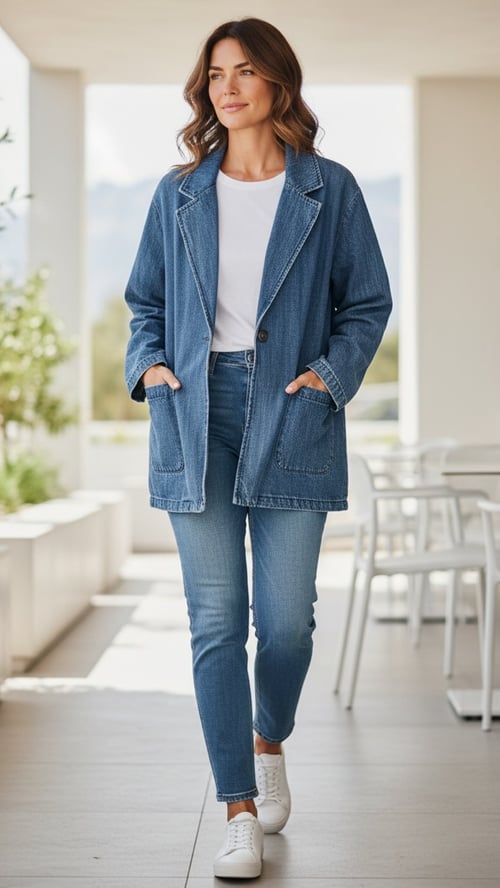 Kirsa cotton blazer, Denim blue. Onesize str. 36-46. (2)