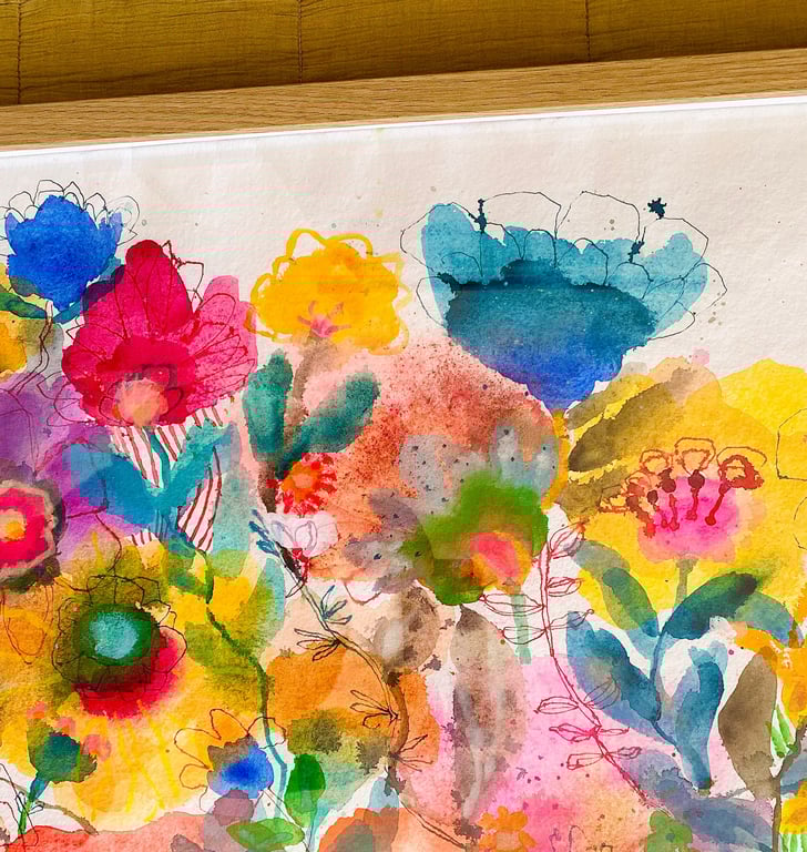 Ellen - kæmpe blå - original akvarel billede 6