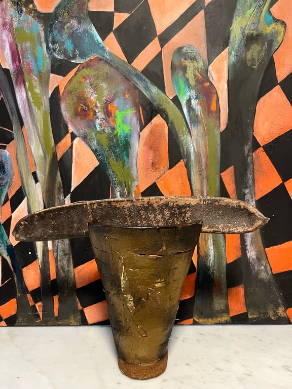 Beholder, skulptur med hank fra træ billede 2