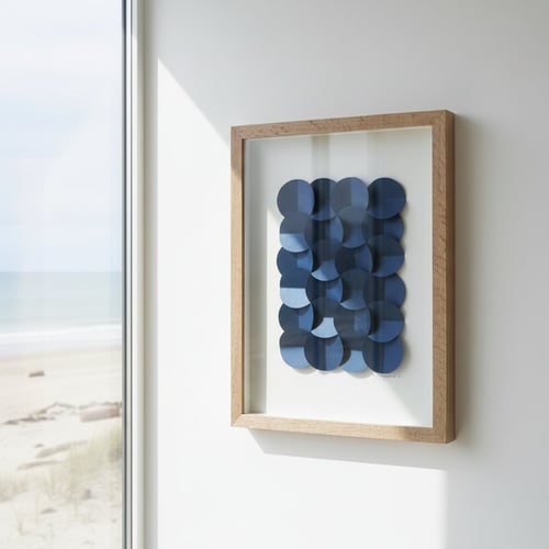 A3, 3D papirværk, Marineblå, indrammet 