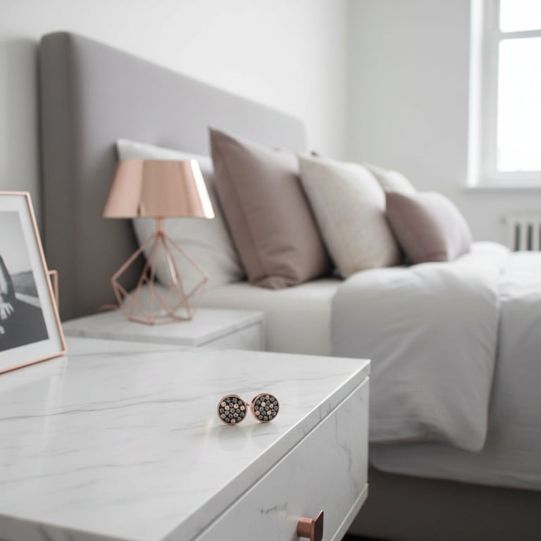 Rose guld stål øreringe bezel sæt med grå og rosa guld krystal. billede 2