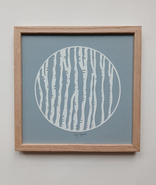 20x20cm papercut, dueblå, Indrammet