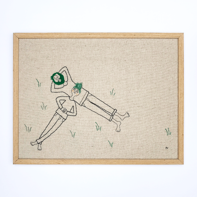 Græsgrønt forår – broderi 30 x 40 cm