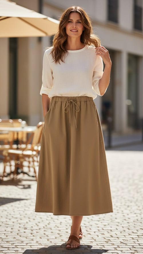 Mine long cotton skirt, Cappuccino. Onesize str. 38-48. (2)
