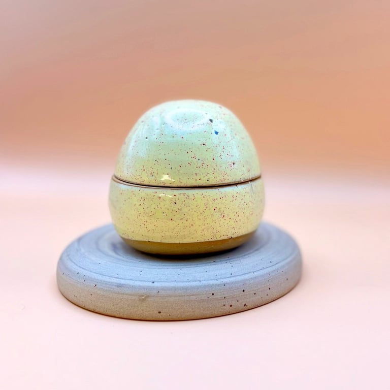 Håndlavet keramikkrukke med låg – lille opbevaringsskål