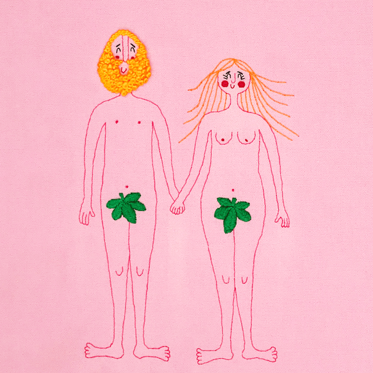 Eva &amp; Adam – orange – broderi 30 x 40 cm billede 2
