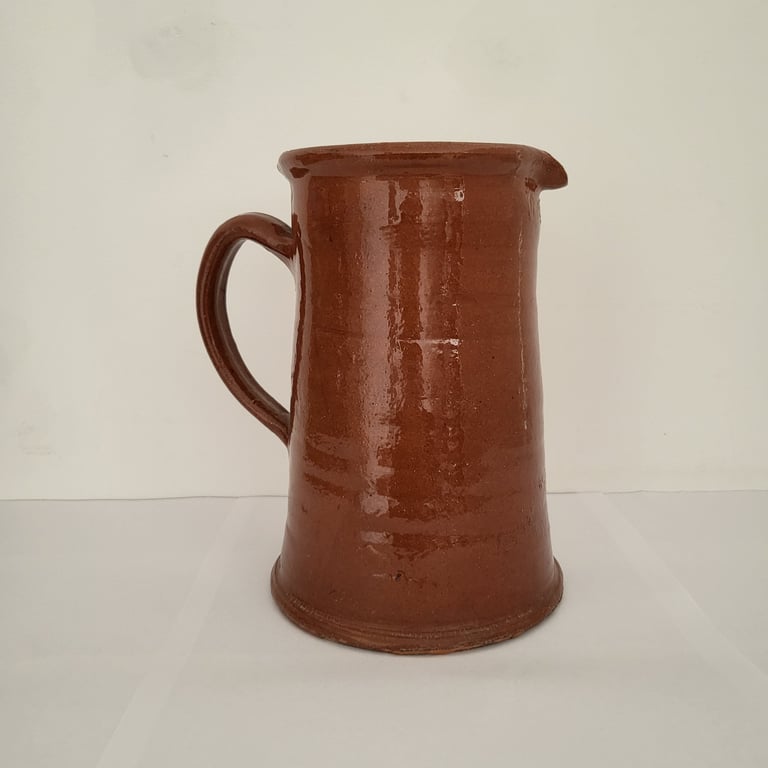 Håndlavet vintage keramikkande med brun glasur