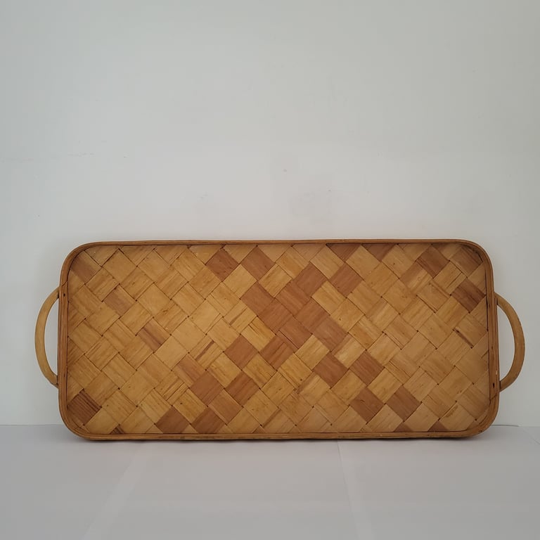 Vintage serveringsbakke I spånflet og træ