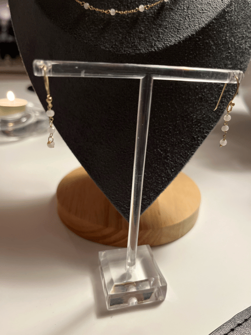 Gyldne sølv øreringe med facetslibet Rosa Quartz  (4)