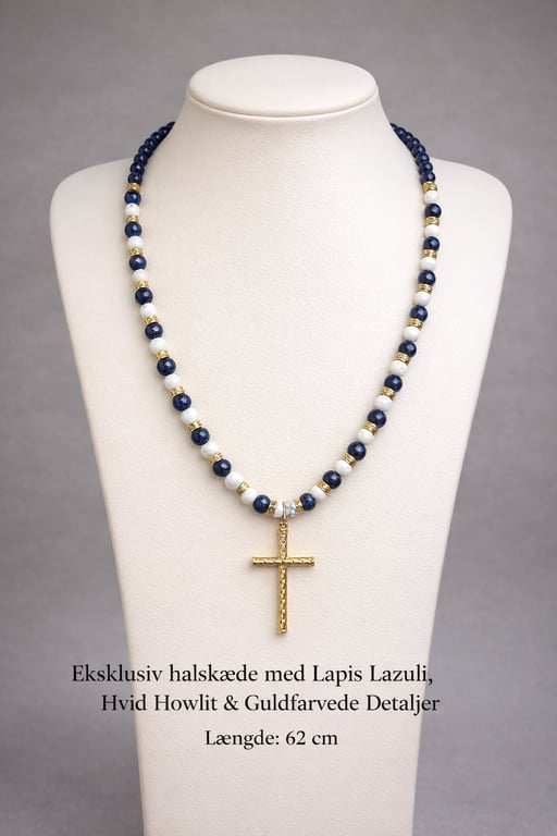 Eksklusiv halskæde med hvid howlitt og Beige Lapipiz