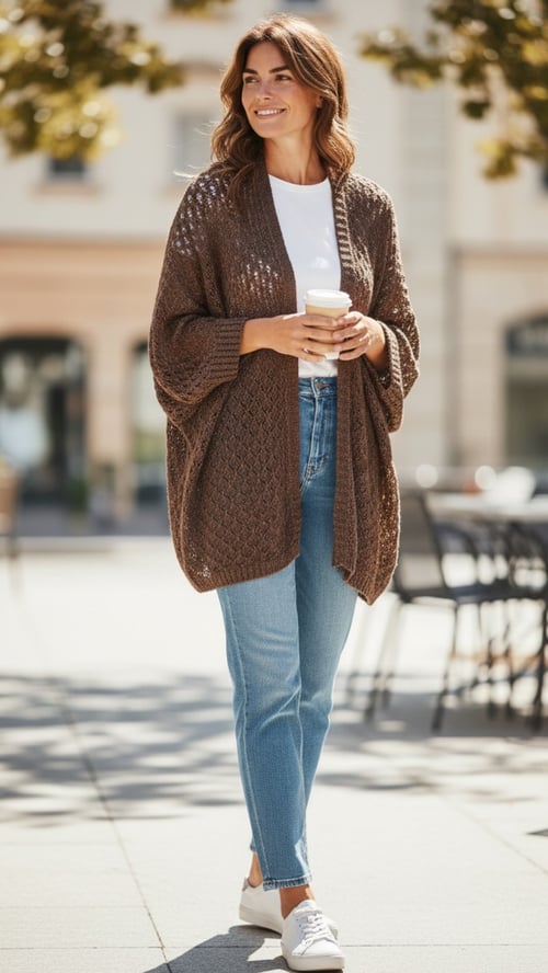 Lia knit cardigan, Chokolate w gold. Onesize str. 36-46 (2)