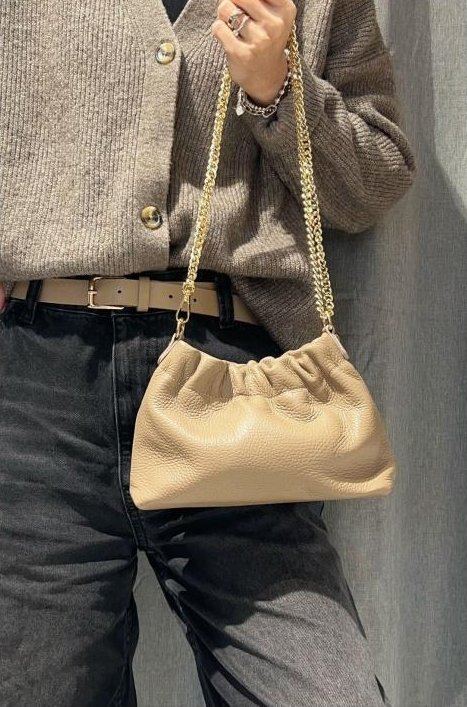 Ibi læderbag med kæde, taupe (2)