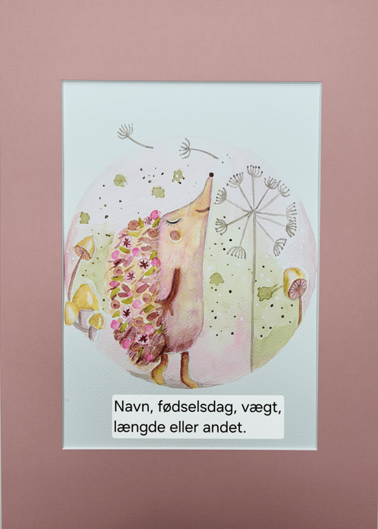 Unik akvarel til barnedåb/navngivning - Pindsvin billede 4