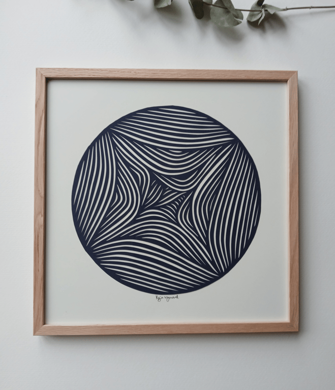 30x30cm papercut, Marineblå, indrammet  (2)
