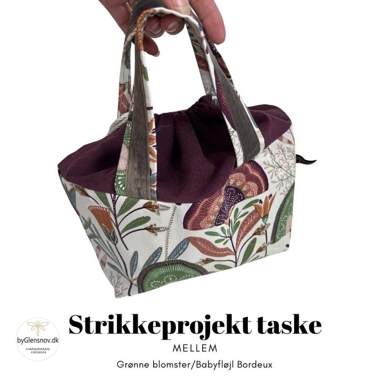 Strikkeprojekt taske - Grøn Blomst / Babyfløjl Bordeaux billede 3