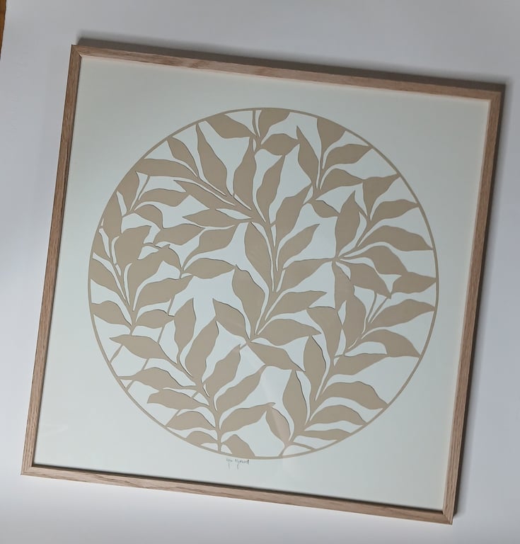 50x50cm papercut, beige, indrammet  (2)