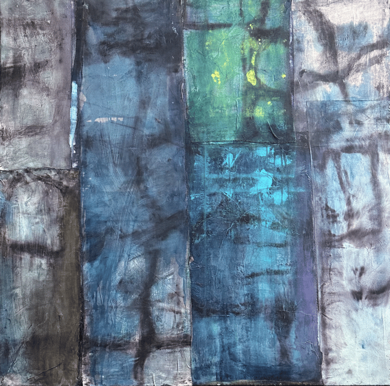 MALERI  100x100 - BLÅTIME MED CITRONMÅNE billede 3