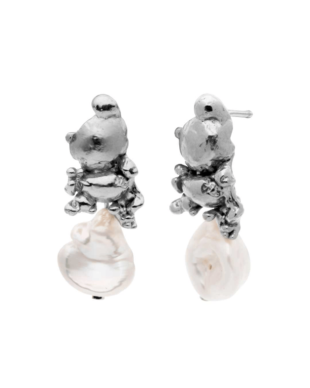 INEL Bubble Bug Pearl Earrings Silver