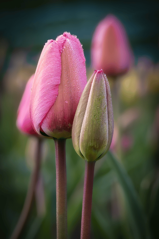 Smukke tulipaner med morgen dug
