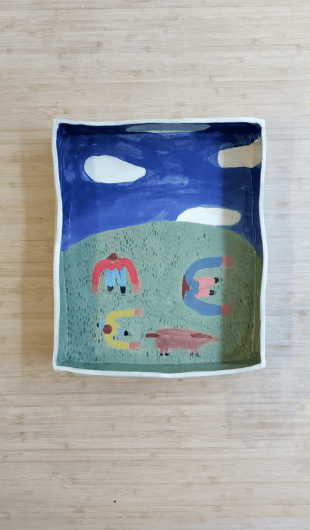 Humans and horse seen from alien perspective