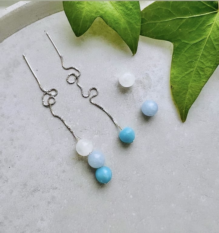 Smykkesæt med Larimar, Selenit og Morganit billede 2