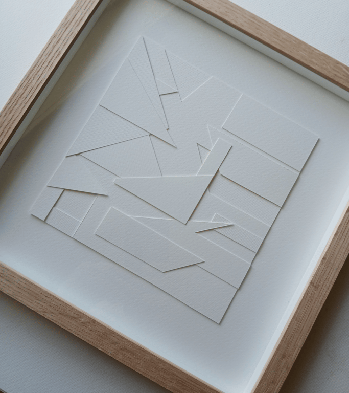 30x30 cm papirværk, hvid, indrammet (2)