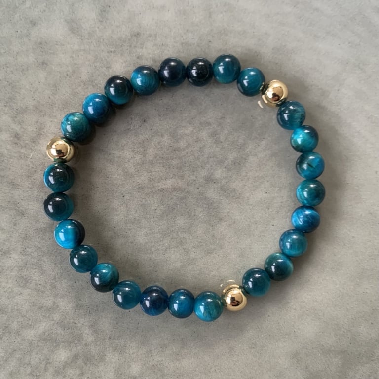 Blå tigerøje armbånd 6mm