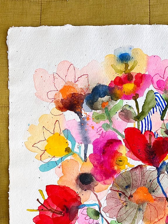 Blomsterhav med rødstribet collage billede 3