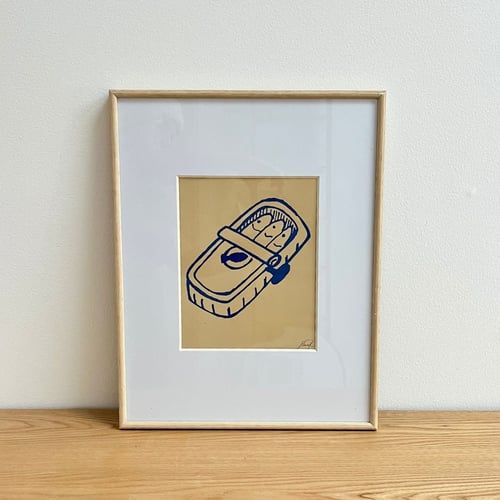 Sardiner i dåse – serigrafi i blå på tonet papir (3)