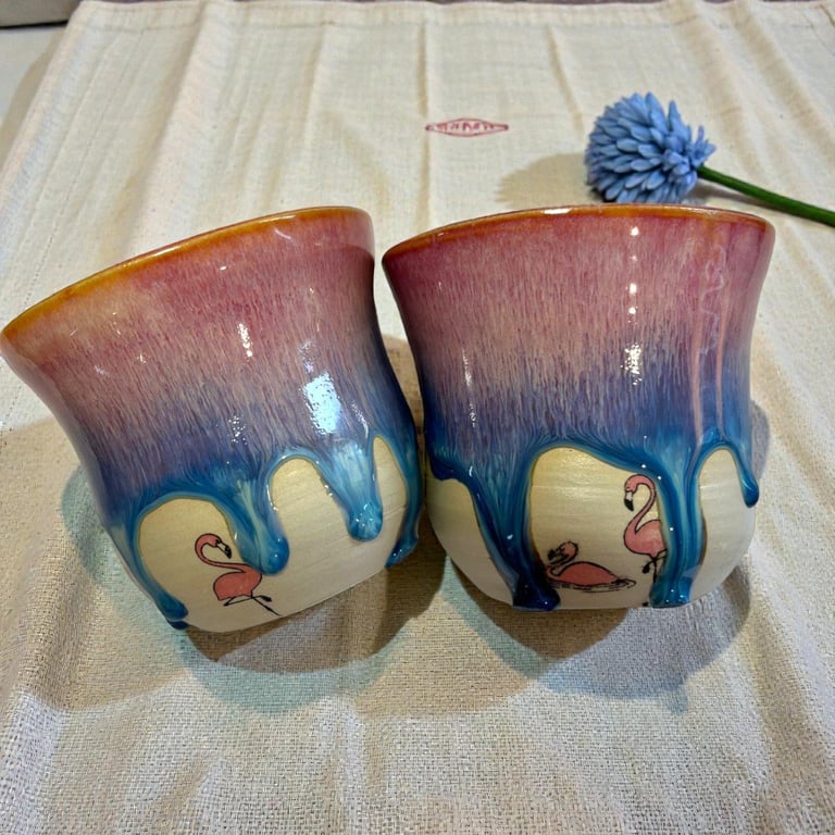 Blue Flamingo  – keramik kop uden hank billede 2