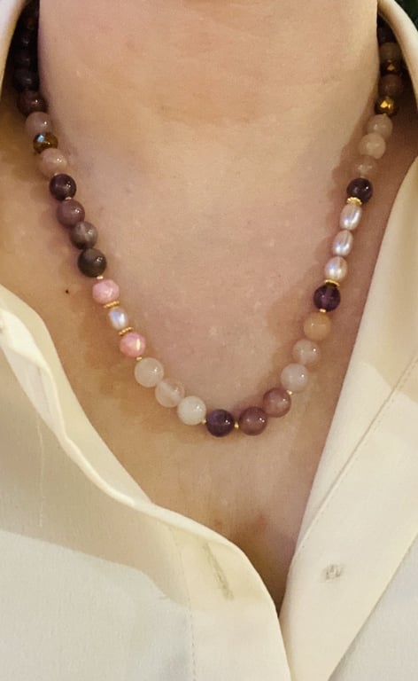 Ametyst og Jordbærkvarts halskæde billede 2