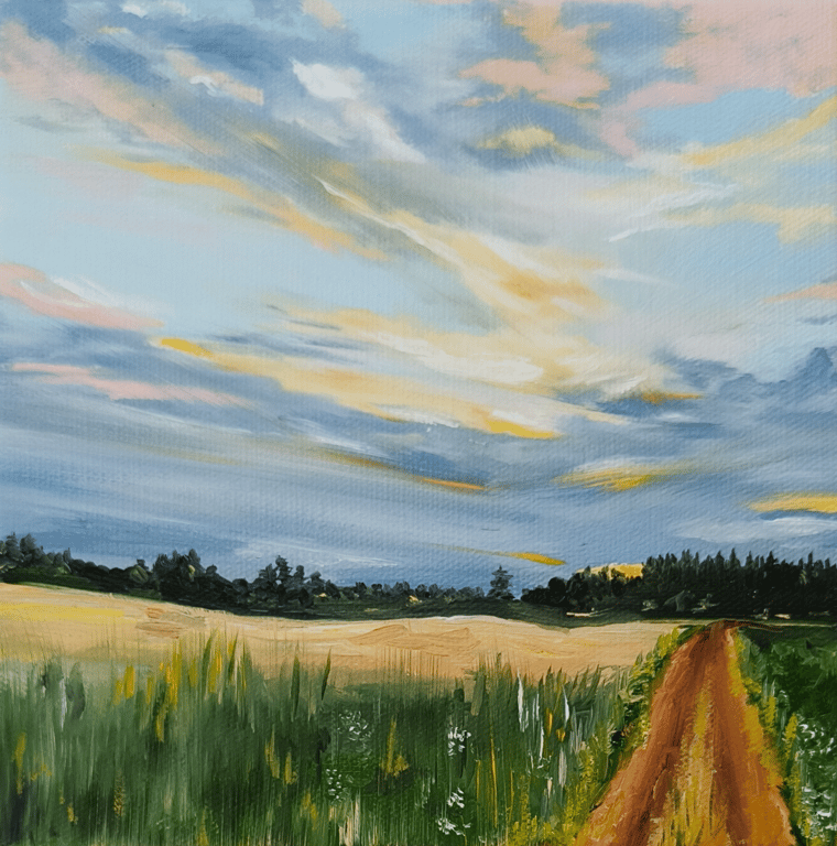 Markvej i solnedgang 20*20