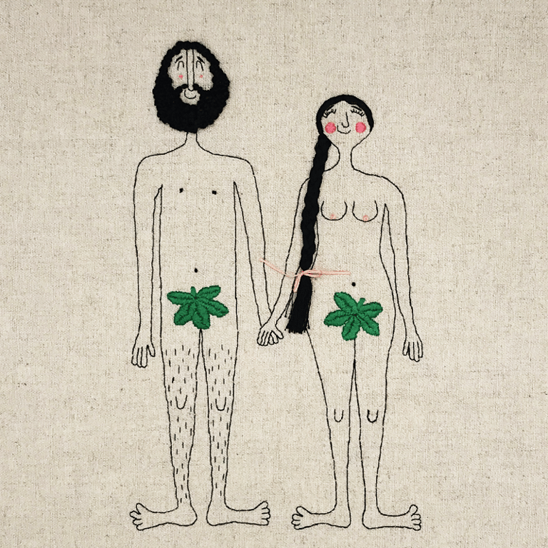 Eva &amp; Adam – sort – broderi 30 x 40 cm billede 2
