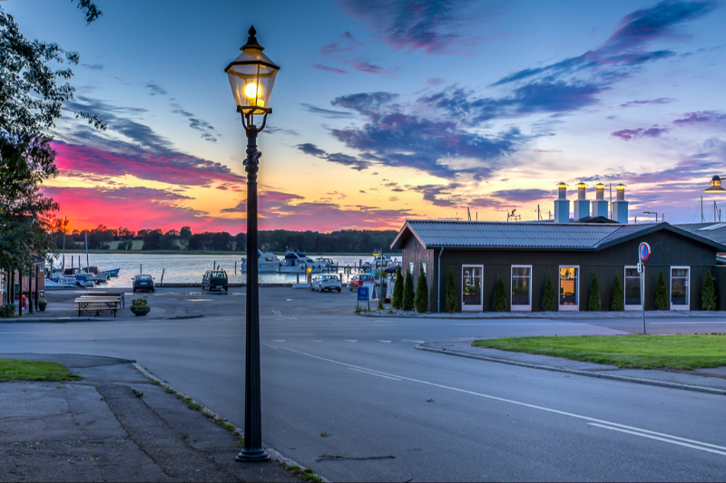 Solnedgang over Præstø havn