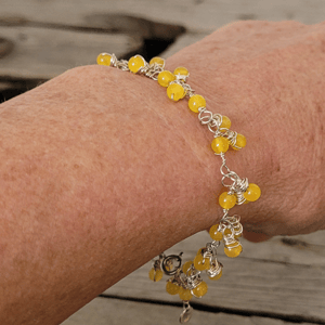 Gult jade boho sølv armbånd - 21 cm. – produktbillede