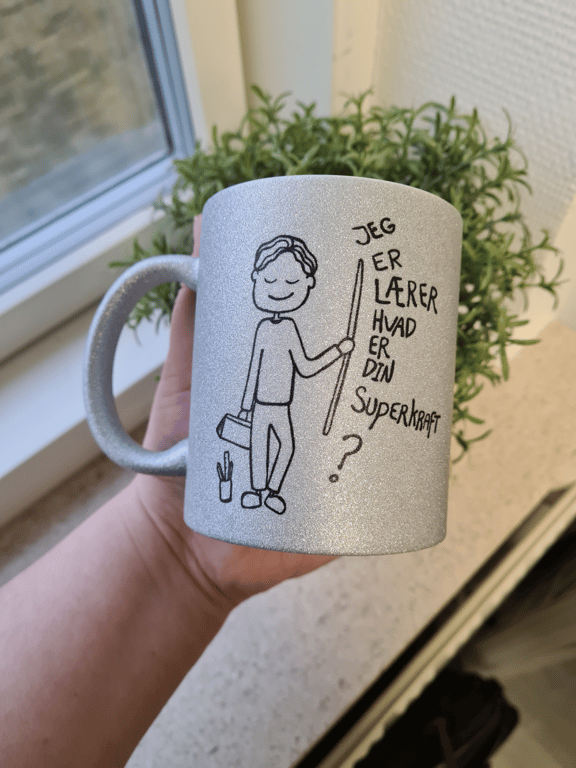 Krus: Jeg er Lærer, Hvad er din superkraft (kort hår) Sølv glimmer