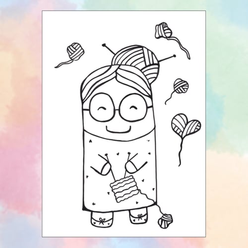 A4 Tryk: lille strikkedame