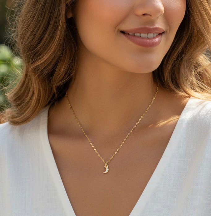 Halskæde med zirconia måne