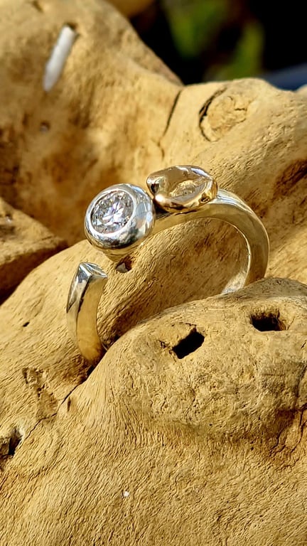 Unika sølv / guld hjerte ring med Moissanite billede 2