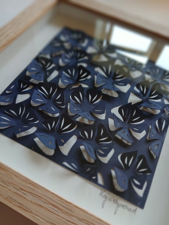 20x20cm, 3D papercut, Marineblå, indrammet  billede 3