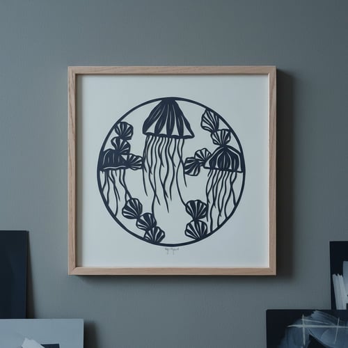30x30cm "Hav af gopler" papercut, indrammet 