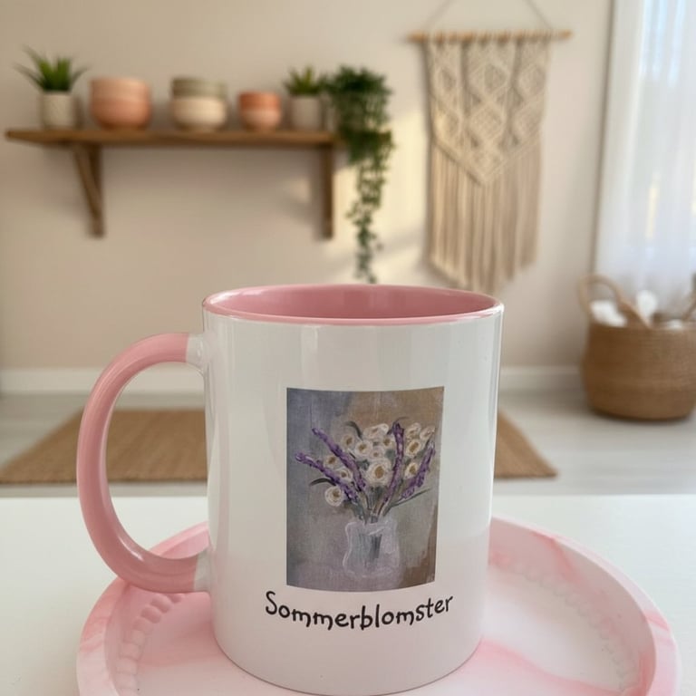 kop, lyserød med blomstermotiv