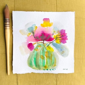 Grøn stribede vase - original akvarel – produktbillede