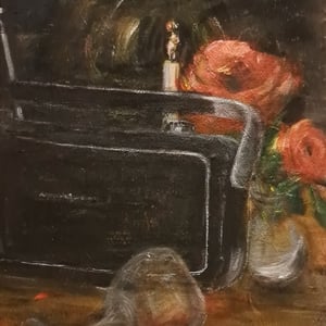 rødvin og DAB radio, 50x40 akryl  – produktbillede