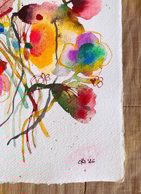 Sprudlende buket - original akvarel  billede 6