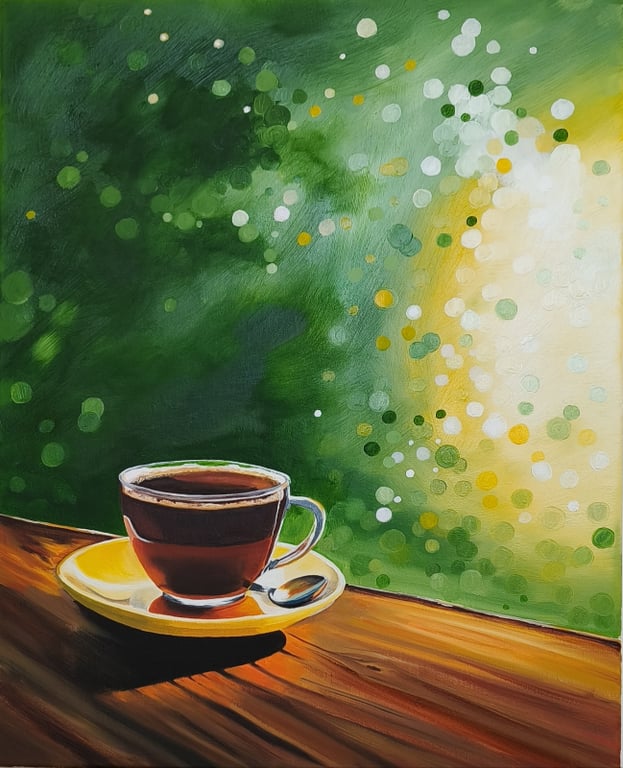 Kaffe i aftensol. 50*40