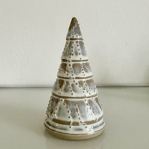 Juletræ med dutter 12,5 cm hvid/blå løbeglasur – produktbillede