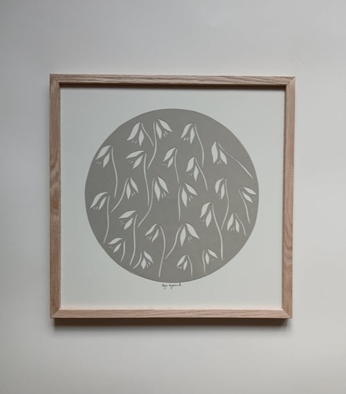 30x30cm papercut, beigegrå, indrammet